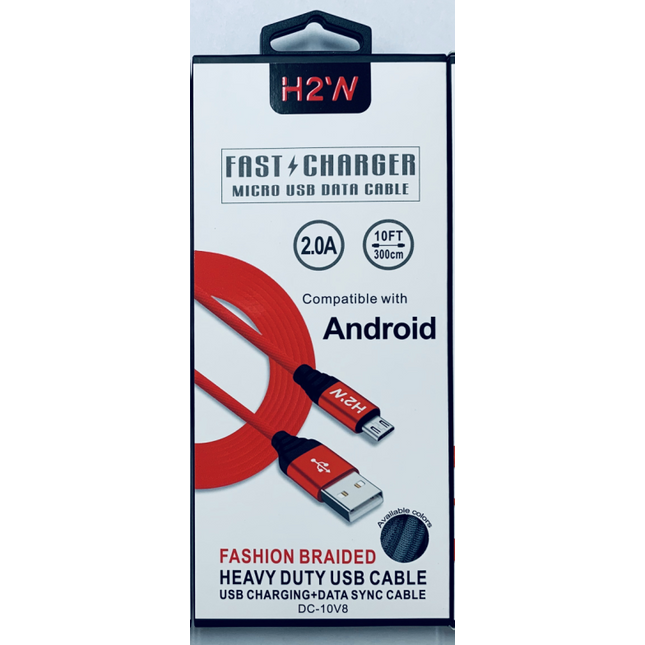 DC-10V8 10ft USB A to MicroUSB Fast Charge & Sync Cable - Black/Blue/Red
