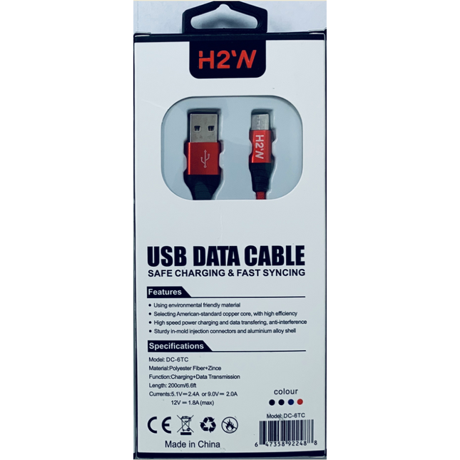 DC-6TC 6.6ft USB A to Type - C Fast Charge & Sync Cable - Red