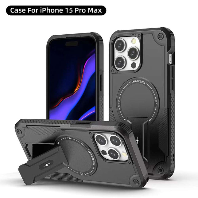 Heavy Duty Magnetic Kickstank Case Cover - Black