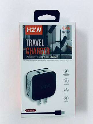 TCD-V8 Dual USB A to MicroUSB Fast Travel Charge - Black