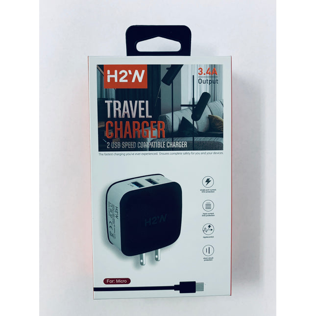 TCD-V8 Dual USB A to MicroUSB Fast Travel Charge - Black