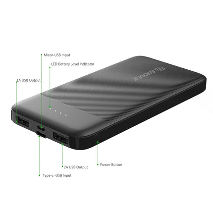 Esoulk EP06 Black - 1000 mAh Output & Doul USB Power Bank