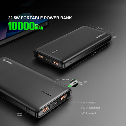 Esoulk EP30-BK:10000mAh PD20W+QC 22.5W POWER BANK