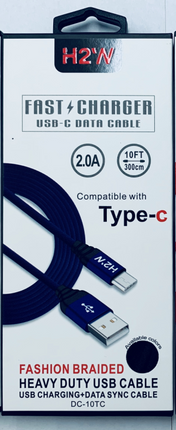 DC-10TC 10ft USB A to Type C Fast Charge & Sync Cable - Black/Blue/Red/Silevr