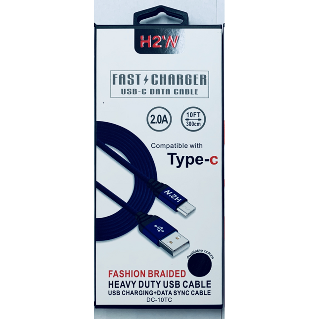 DC-10TC 10ft USB A to Type C Fast Charge & Sync Cable - Black/Blue/Red/Silevr