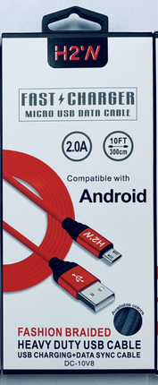 DC-10V8 10ft USB A to MicroUSB Fast Charge & Sync Cable - Black/Blue/Red