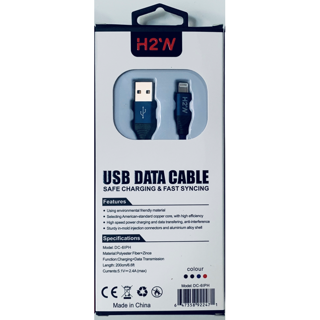 DC-6IPH 6.6ft USB A Lightning Fast Charge & Sync Cable - Blue