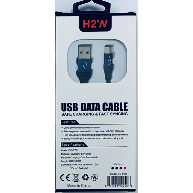 DC-6TC 6.6ft USB A to Type - C Fast Charge & Sync Cable - Blue