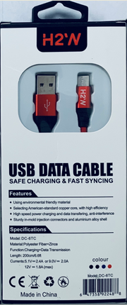 DC-6TC 6.6ft USB A to Type - C Fast Charge & Sync Cable - Red