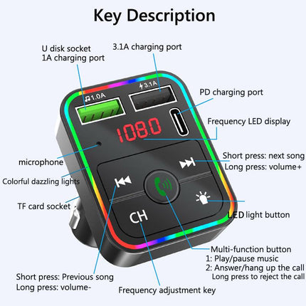 CarF2 Multifunction Bluetooth 5.0 FM Transmitter Type C
