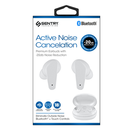 BTA105 Sentry -20 db Noise Cancel Earbuds - White