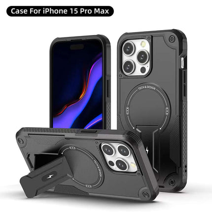 Heavy Duty Magnetic Kickstank Case Cover - Black