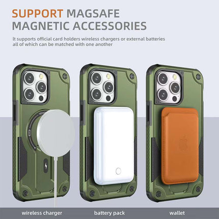 Heavy Duty Magnetic Kickstank Case Cover - Green