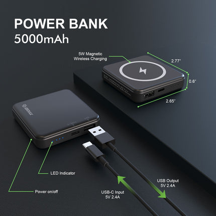 EP31: 5000mAh 5W MAGNETIC WIRELESS POWER BANK - BLACK