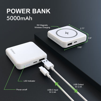 EP31: 5000mAh 5W MAGNETIC WIRELESS POWER BANK  - WHITE